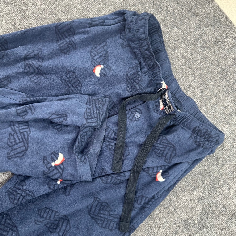 Lucky Brand Pajama Pants Medium Blue Santa Hat Bear Fleece Mens